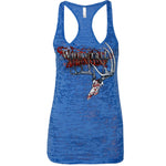 Ladies Blue Burnout Tank | 200 Grunge Buck_Red