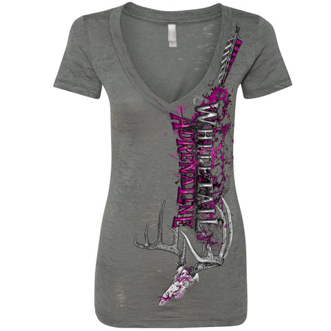 Ladies Charcoal Burnout V-Neck | Vertical Pink WA with Rack