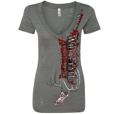 Ladies Charcoal Burnout V-Neck | Vertical Red WA with Rack