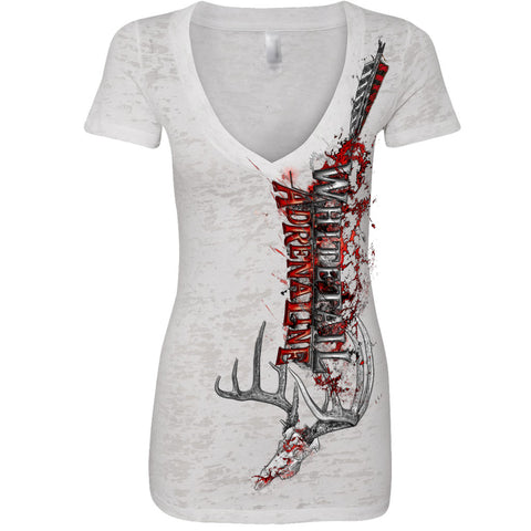Ladies White Burnout V-Neck Tee | Vertical WA with Rack